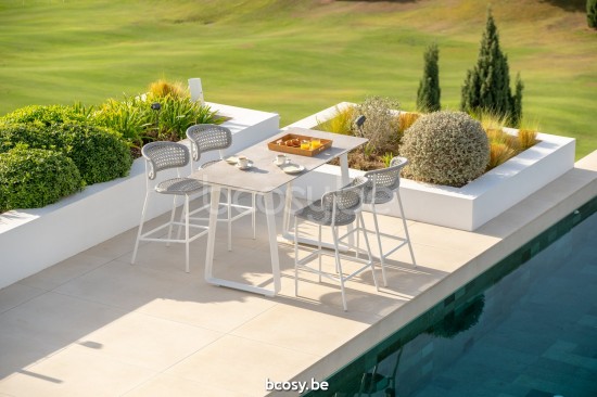 Jati&Kebon Butterfly chaises tabourets de bar de jardin Aluminium blanc mat Gris clair mélangé.