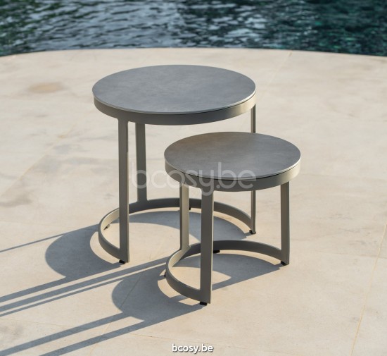 Jati Kebon Bertus Side Table Set Alu Charcoal Mat Ceramic Ash Grey D35+45.