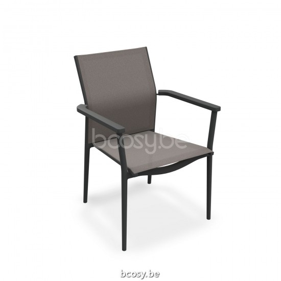 Jati Kebon Loya Stackable Armchair Alu Charcoal Mat Batyline Serge Ferrari Eden Grey Dark Grey.