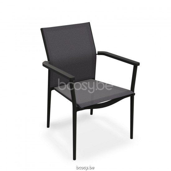Jati Kebon Loya Stackable Arm Chair Alu Black Mat Batyline Dark Grey.