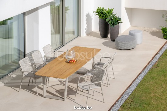 Jati&Kebon Durham opvouwbare tuinstoelen buitenstoelen stapelbaar in aluminium Zandkleur Linnen.