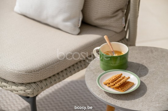 Jati Kebon Lima Chaise à assise profonde Sans coussins Aluminium anthracite mat Corde Beige uni.