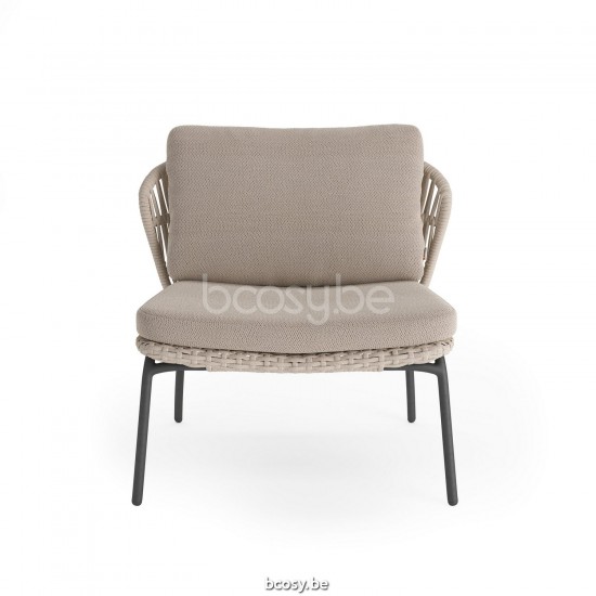 Jati Kebon Lima Stoel met diepe zitting Zonder kussens Antraciet mat aluminium Koord Beige uni.