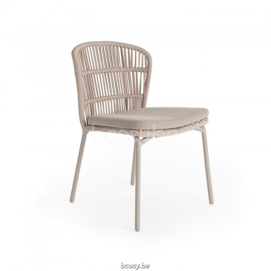 Jati Kebon Lima Stackable Side Chair Alu Sand Mat Line Weaving Linnen.