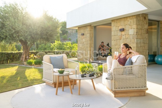 Jati Kebon Acri Sofa 1-zits Zonder kussens Zandkleur Koord Linnen.