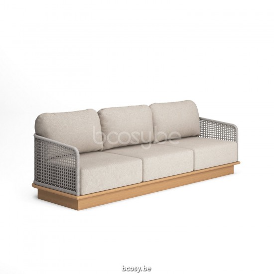 Jati Kebon Acri Teak Sofa 3-Seat Rope Linnen Open Weaving.