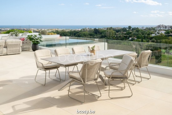 Jati Kebon Alden Gartenstuhl mit Armlehnen Sunproof taupe fontelina 165 grey taupe quick dry foam Sandmattes Aluminium Schnur.