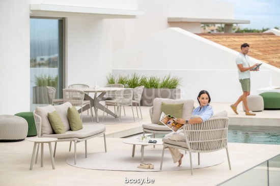 Jati Kebon Ronda Tuinsalontafel Zandkleur Tafelblad Keramisch Chianca 12mm.