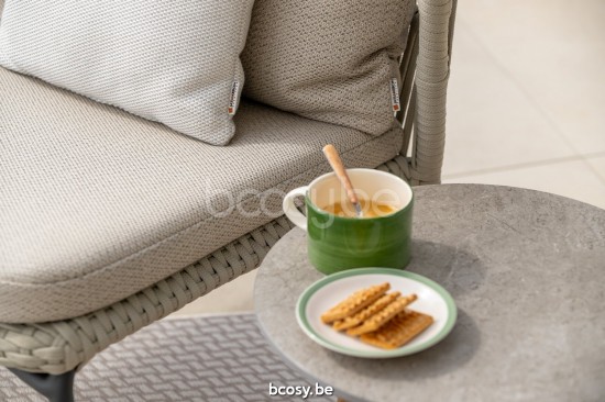 Jati Kebon Ronda Bijzettafel Antraciet mat aluminium Tafelblad Keramisch Chianca 12mm.