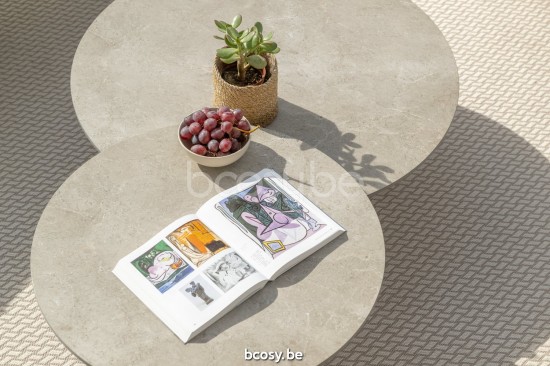 Jati Kebon Ronda Tuinsalontafel Wit mat aluminium Tafelblad Keramisch Chianca 12mm.