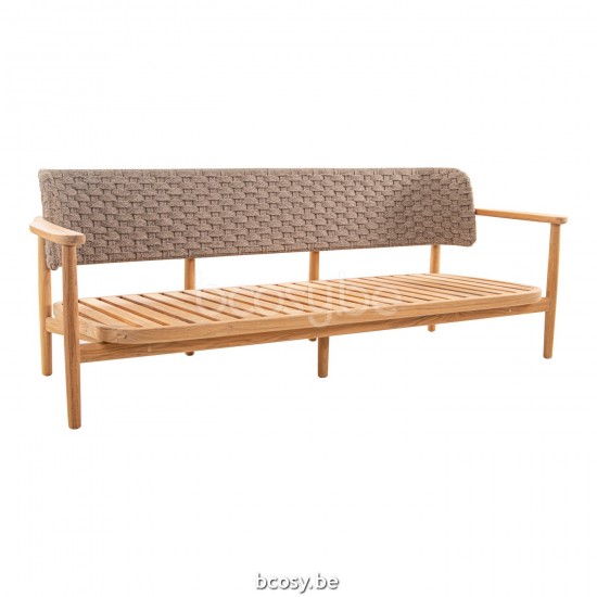 Jati Kebon Boho Sofa 3Seat Teak Natural Smooth Rope Greige 30mm Full Weaving.