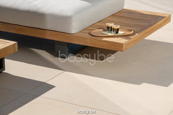 Jati Kebon Truro Lounge Base 2-Seat Alu Charcoal Mat/Teak + Side Table Teak.