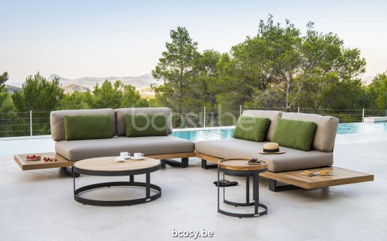Jati Kebon Truro Lounge Loungebasis 2-zit + 1 teakdeel Antraciet mat aluminium.