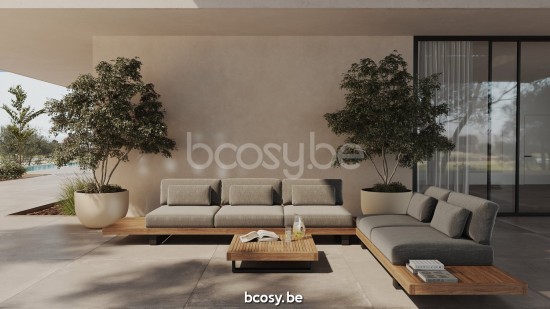 Jati Kebon Truro Lounge Base 2-Seat Alu Charcoal Mat/Teak + Side Table Teak.