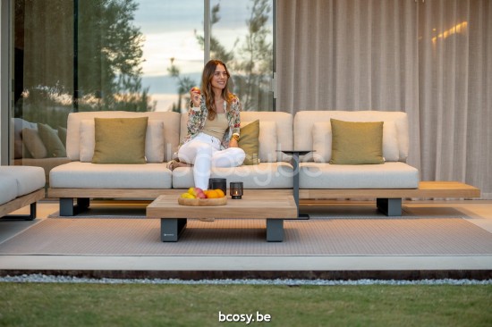 Jati Kebon Truro Lounge Loungebasis 3-zit + 1 teakdeel Antraciet mat aluminium.