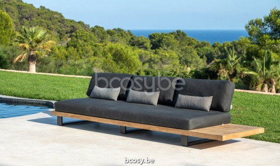 Jati Kebon Truro Lounge Loungebasis 3-zit + 1 teakdeel Antraciet mat aluminium.