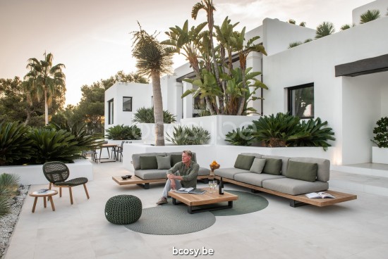 Jati Kebon Truro Lounge Loungebasis 3-zit + 1 teakdeel Antraciet mat aluminium.