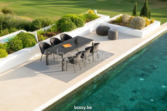 Jati Kebon Danli Tuintafel Antraciet mat aluminium Tafelblad Keramisch Black marble.