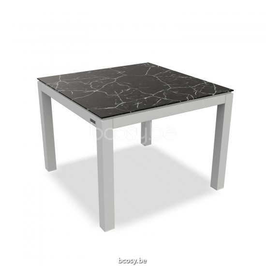 Jati Kebon Danli Dining Table Alu White Mat Ceramic Black Marble 100X100.