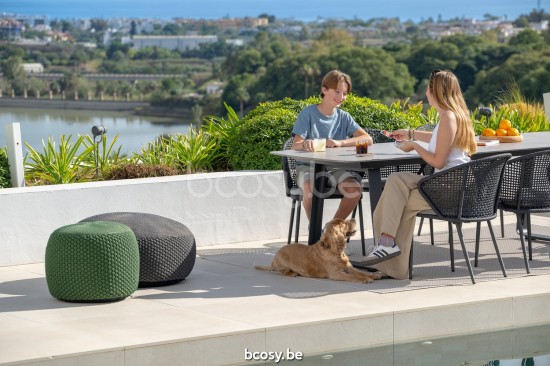 Jati&Kebon Elko rechthoekige tuintafels in aluminium en keramisch tafelblad Antraciet mat aluminium.