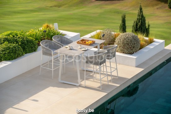 Jati Kebon Elko Bartafel Wit mat aluminium Tafelblad Keramisch Asgrijs.
