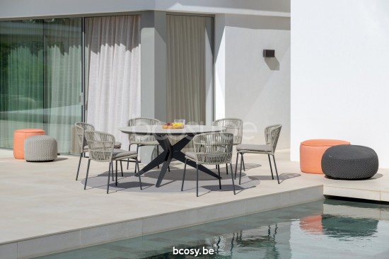 Jati Kebon Yate Tuintafel Antraciet mat aluminium Tafelblad Keramisch Palladium grey 12mm.