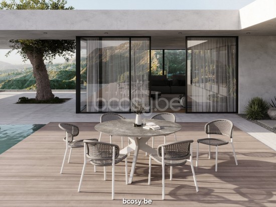 Jati Kebon Yate Tuintafel Wit mat aluminium Tafelblad Keramisch Palladium grey 12mm.