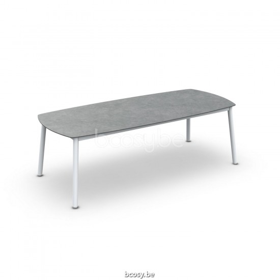 Jati Kebon Durham Dining Table Alu White Mat Ceramic Boatshape Ash Grey 240X100.