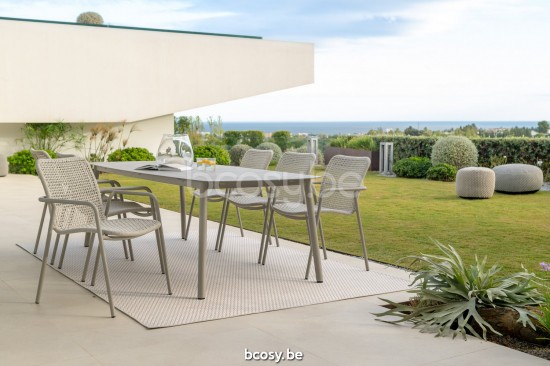 Jati Kebon Durham Gartentisch Sandmattes Aluminium Tischplatte Keramik Palladium grey 6mm.