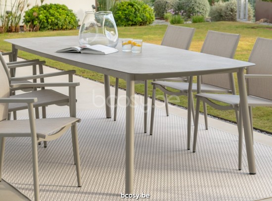 Jati Kebon Durham Dining Table Alu Sand Mat Ceramic Boatshape Palladium Grey 6mm 240X100.