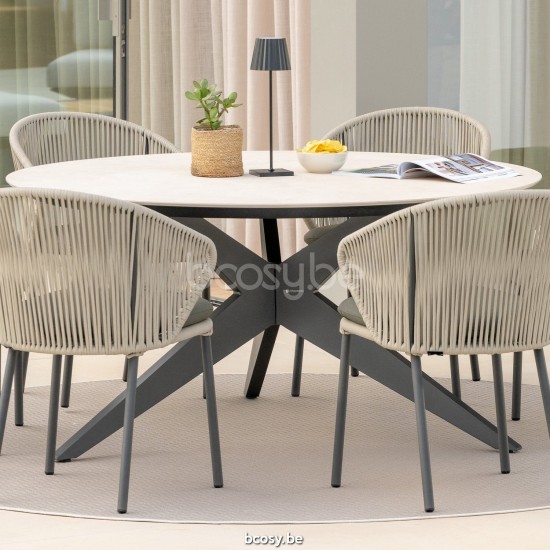 Jati Kebon Yate Dining Table Alu Charcoal Mat Ceramic Chianca 12 mm D150.