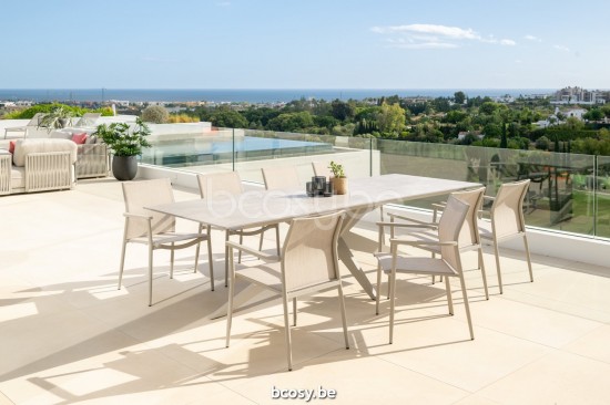 Jati Kebon Yate Tuintafel Zandkleur Tafelblad Keramisch Chianca 12mm.