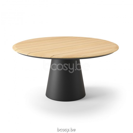 Jati Kebon Fortuna Dining Table Alu Charcoal Mat Teak D150.