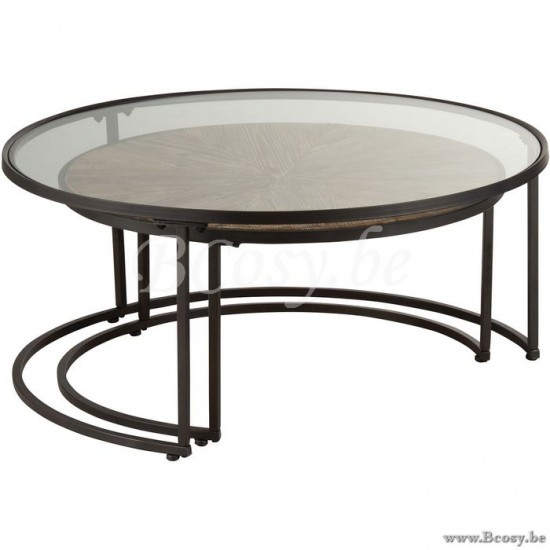 tables de salon basse Jolipa Jline Set De 2 Tables Gigognes Rondes Metal Noir