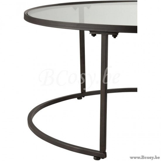 J Line Jline Set Van 2 Salontafels Rond Metaal Zwart