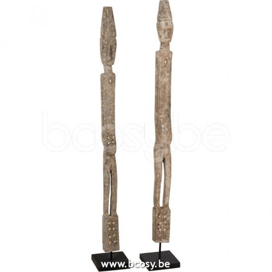 J Line 10827 Figuur Op Voet Kali Albasia Hout Grijs Medium L30xB24xH120 etnische figuren personen