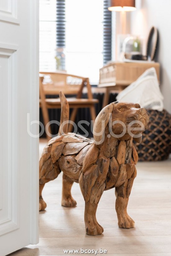 Jline artist houtsculptuur hondenbeeld teak j line