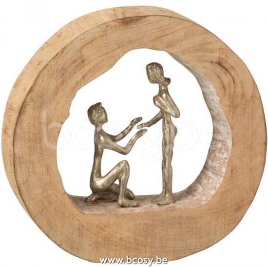 J Line 10891 Figuur Koppel Huwelijks Aanzoek Mangohout Aluminium Naturel Zilver L29xB7xH28 man en vrouw jongen en meisje koppeltjes koppels