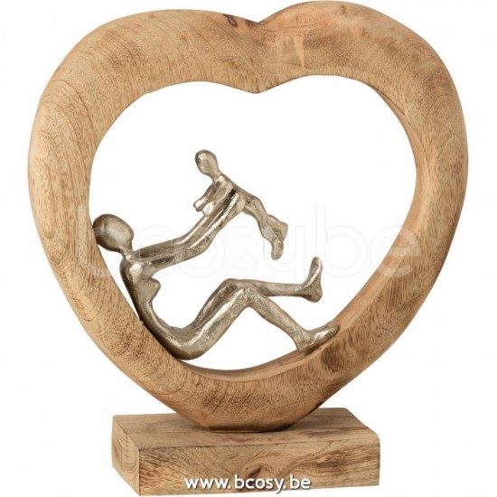 J Line 10892 Figuur Ouder Met Kind Hart Mangohout Aluminium Naturel Zilver L29xB9xH30 moeders