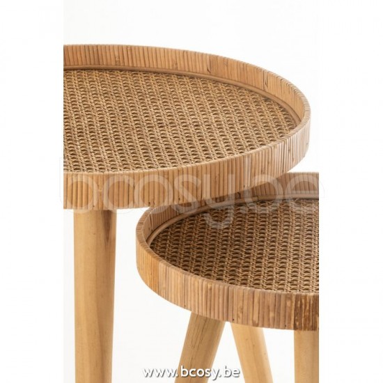 tables d appoint bouts de canapé Jolipa J Line Jline Set De 2 Table Gigogne Ronde Trepied Rotin Naturel