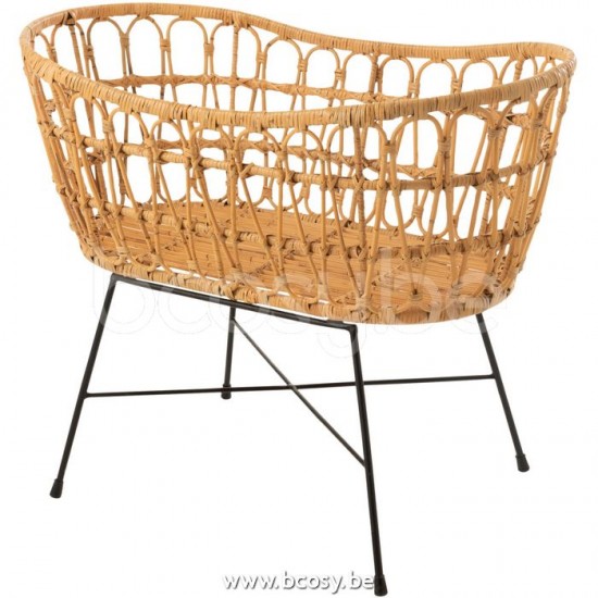J Line 11258 Kinderbed Matras Rotan Metaal Naturel Wit L85xB51xH71 Babybedden babiebedden ledikanten