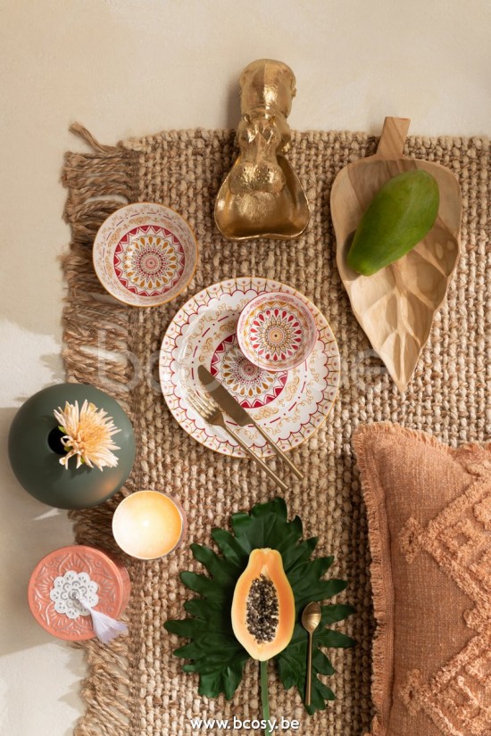 J Line Jline Piatto Foglia Teak Legno Naturale Small Fuente Hojas Teca Madera Natural Small