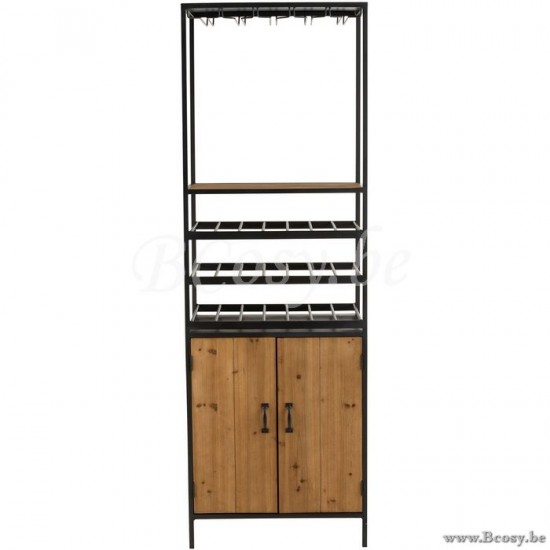 Jline 1130 kast met wijnrek voor flessen hout en metaal j line Meubels Meubles Furniture Möbel Muebles Mobili MEUBELEN Lage kasten