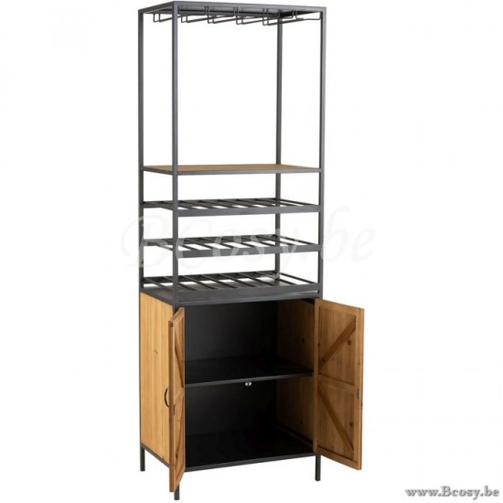 J Line Jline Armadio Bottiglie Vino Bicchieri Metallo Legno Naturale Armario Para Botellas Copas De Vino Metal Madera Natural