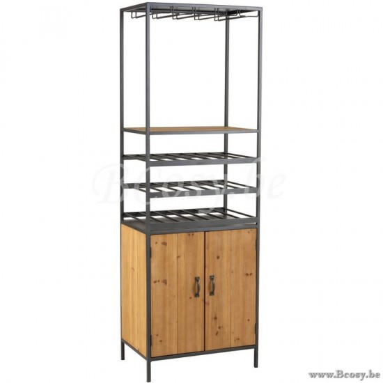 J Line 1130 Kast Voor Wijnflessen Glazen Metaal Hout Naturel 180 wijnkasten kasten voor wijnflessen wijnflessenkasten