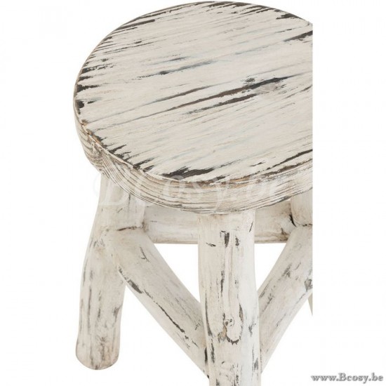 tabourets ronds Jolipa Jline Tabouret Ibiza Rond Bois Blanc Delave