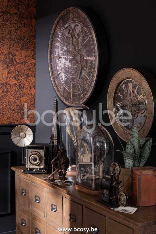 Jline Reloj Mapamundo Mdf Antiguo Oro Negro Large.