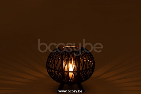lanternes photophores Jolipa J Line Jline Lanterne Boule Sur Pied Bambou Noir Naturel Small