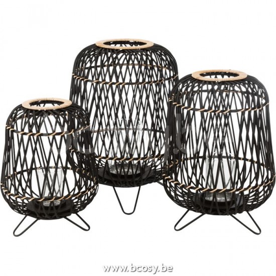 J Line Jline Lantaarn Op Voet Bamboe Zwart Naturel Large