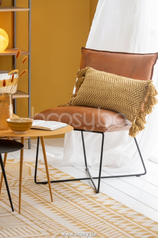 J Line Jline Kissen Quasten Baumwolle Rechteckig Ocker kissen